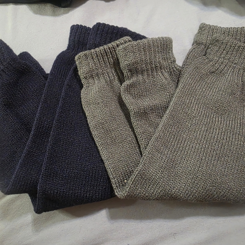 Pair of Knit Leg Warmers in Navy and Heather Gray